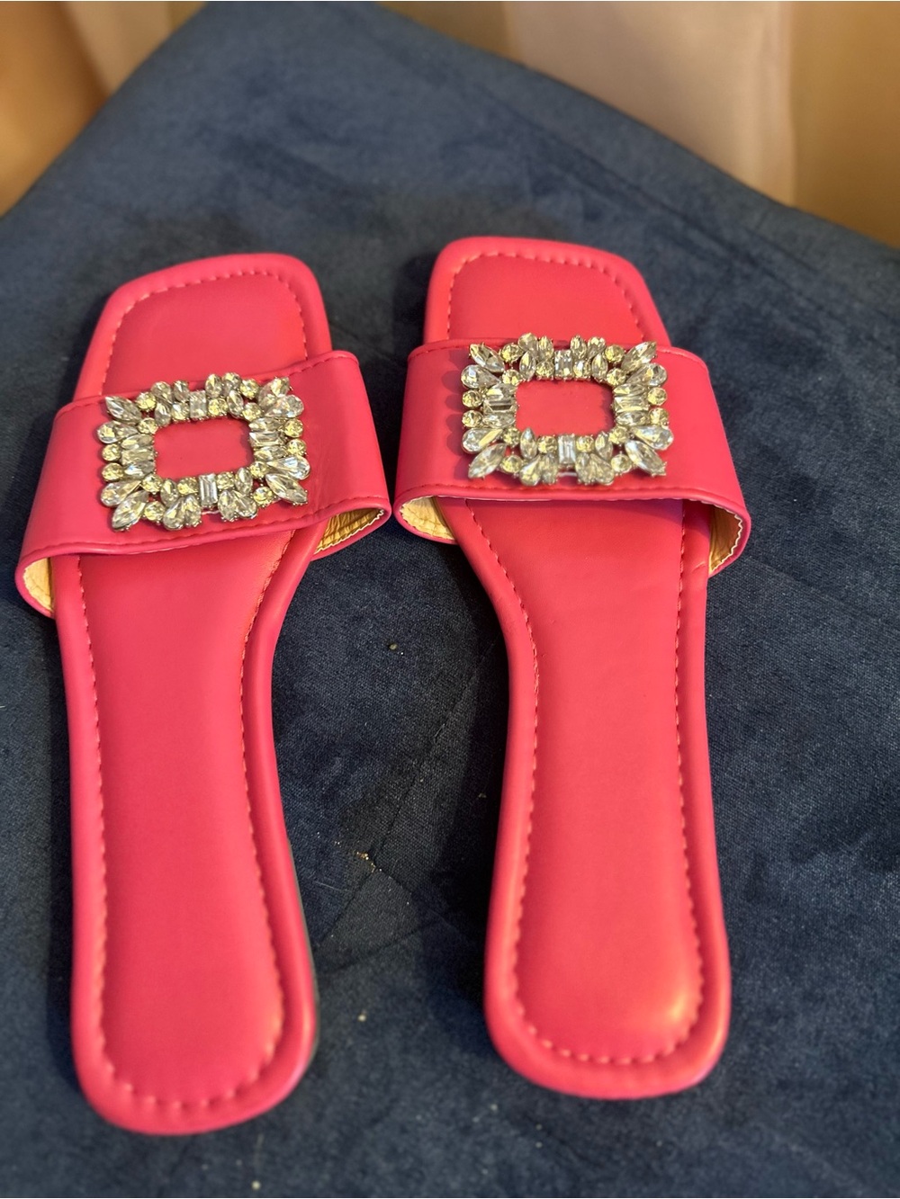 Women's Pink Jeweled Slide Sandals